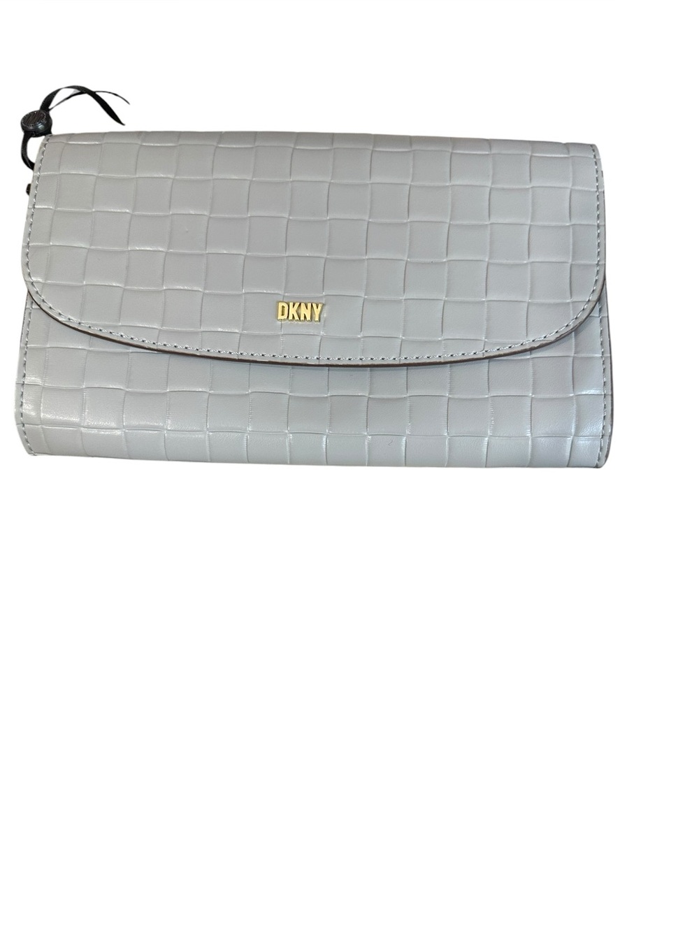 DKNY Light Gray Quilted Envelope Clutch with Gold Logo
